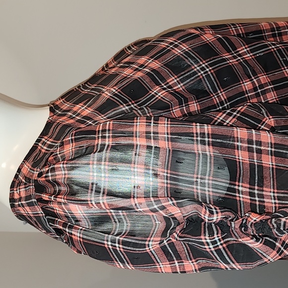 Torrid - Chiffon Lurex Ruched Sleeve Blouse in Plaid Red & Black - Picture 7 of 14